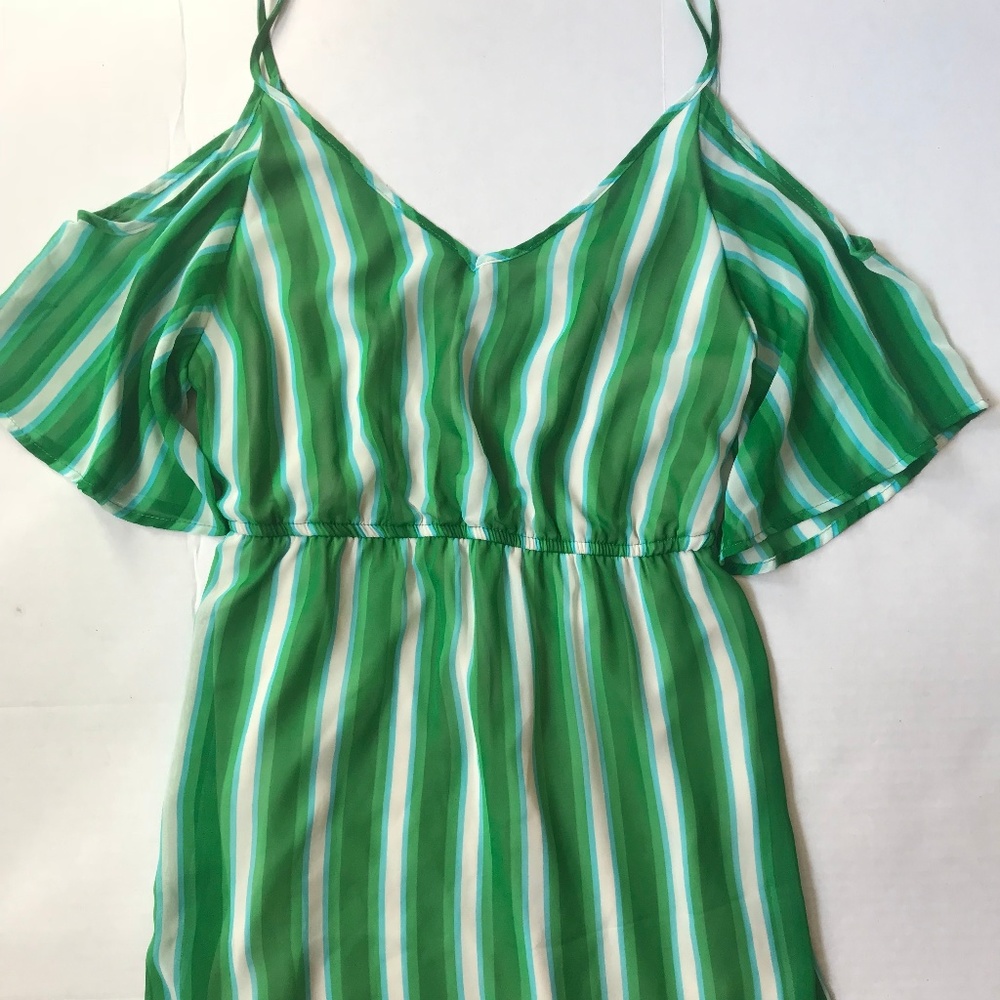 Peaches N Cream Striped Cold Shoulder Dress Size S
